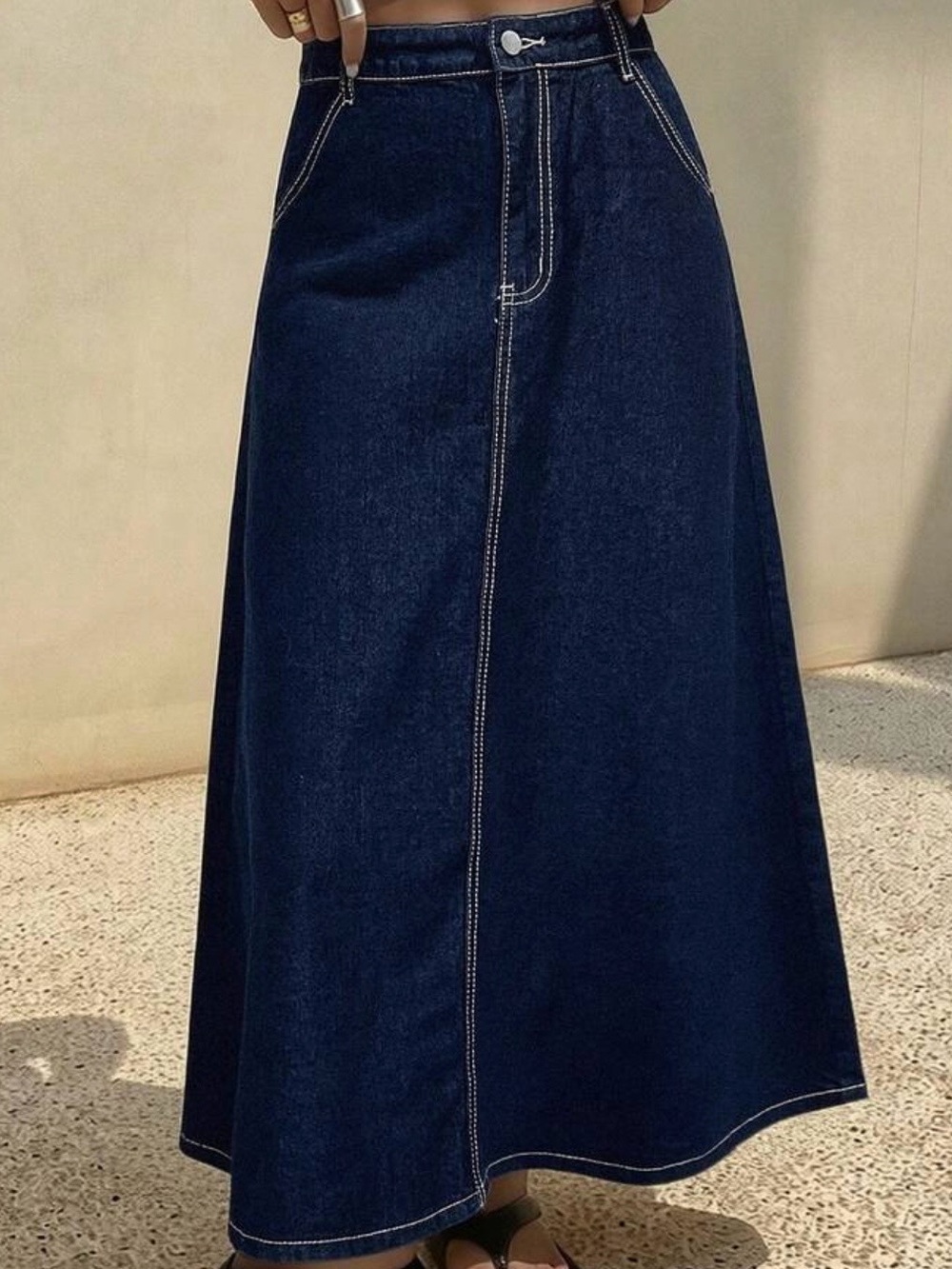 Women’s navy denim maxi skirt